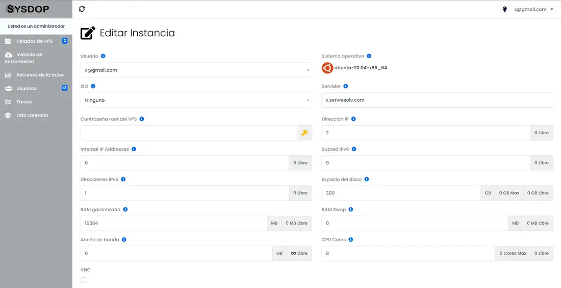 Interfaz de administraci&oacute;n del servidor
